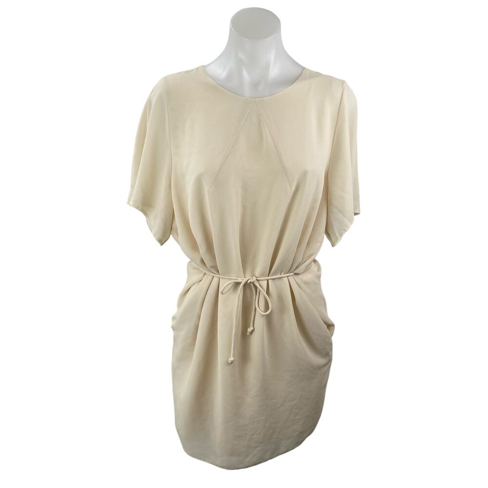 Acne Women's Light Beige Short Sleeve Tie Waist Mini Day Shift T-Shirt Dress 36